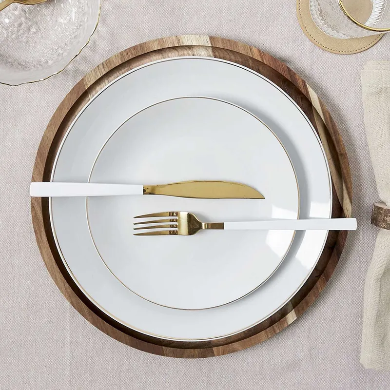 6 Assiettes liseré Blanc/Doré - Ø26cm-1