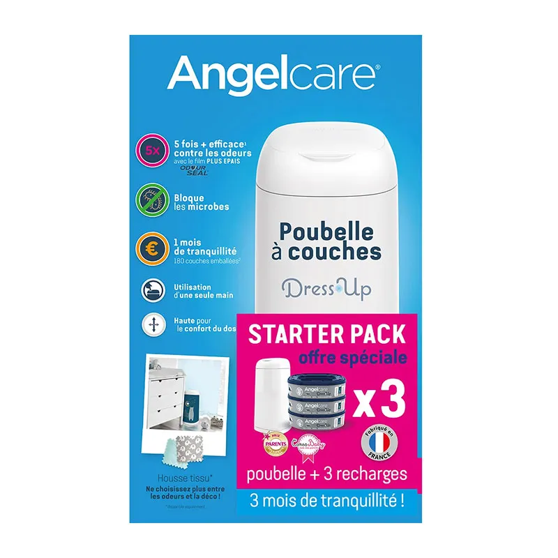 Starter pack Poubelle à couches Dress Up avec 3 recharges + 2 Housses OFFERTES Jungle/Gris-3