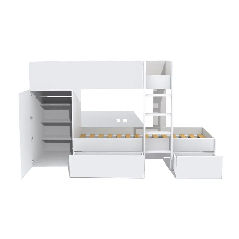 Lit superposé Twin + Armoire + 2 Sommiers Blanc - 90x190cm-1