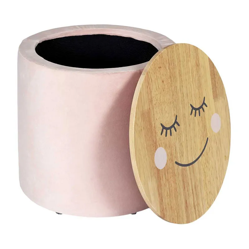 Coffre pouf enfant Moon Rose/Bois - 30x30x27cm-0