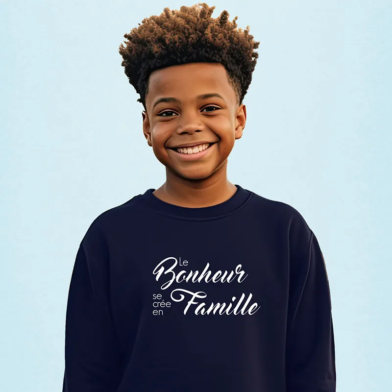 Sweat Le Bonheur se crée en Famille - Navy-0