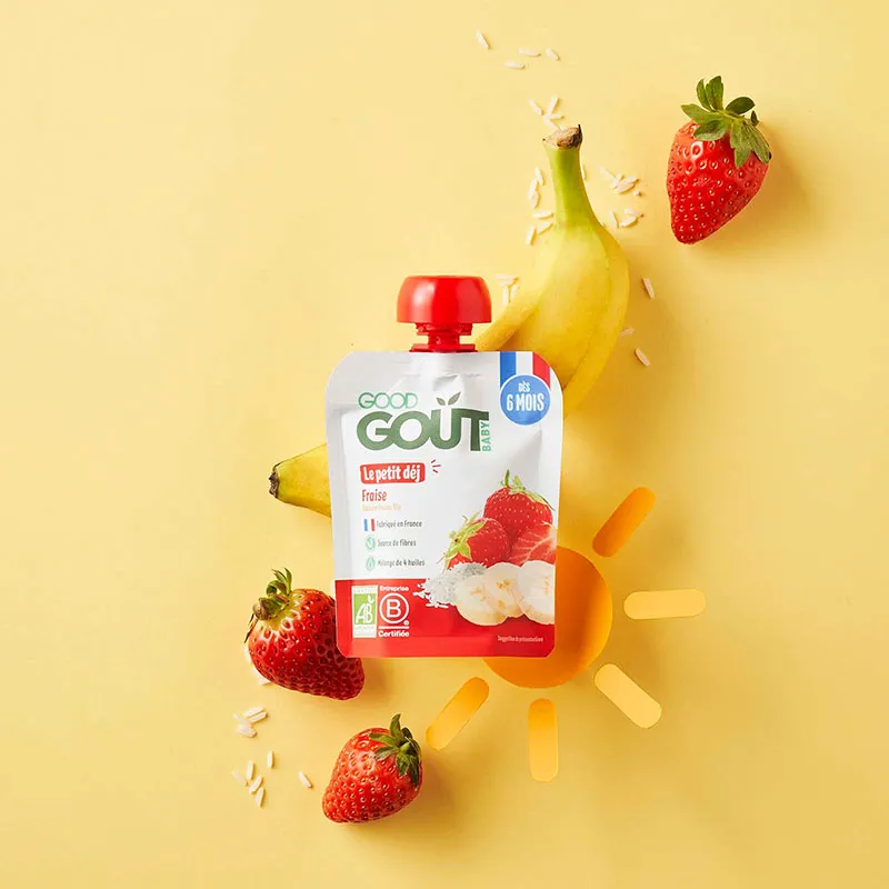 5x70g Gourdes petit déj Fraise BIO - 6m+-1