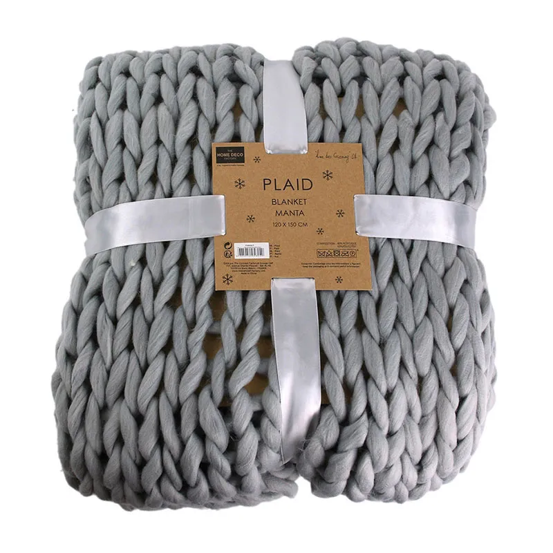 Plaid grosse maille Chunky Gris - 120x150cm-3