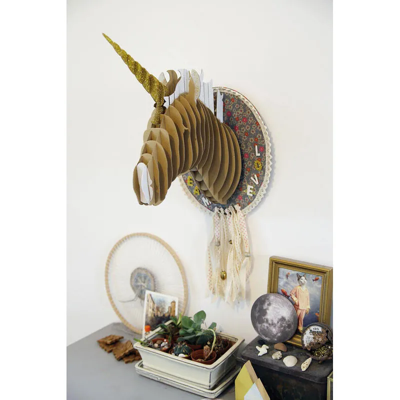 Trophée tête de licorne carton à assembler - 25x40x28cm-4