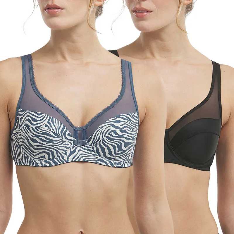 2 Soutien-gorge emboitant Microfibre Generous Femme - Zebra/Noir-0