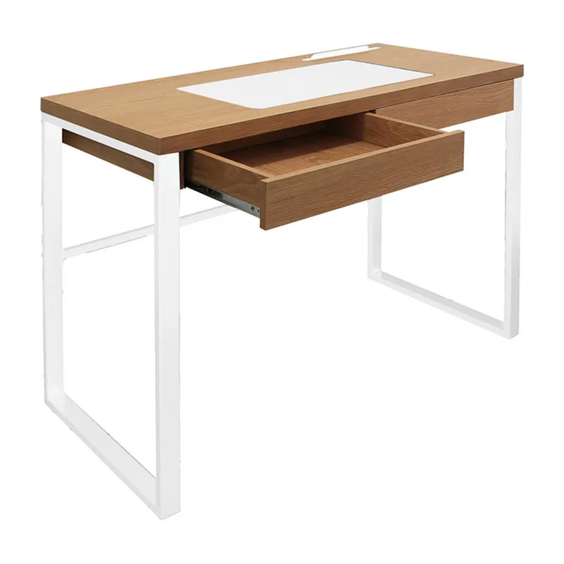 Bureau Bois/Métal Naturel/Blanc - 100x74cm-2
