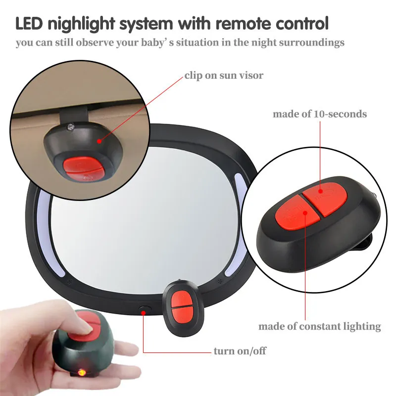 Miroir Luxury LED bébé siège arrière - Noir-10