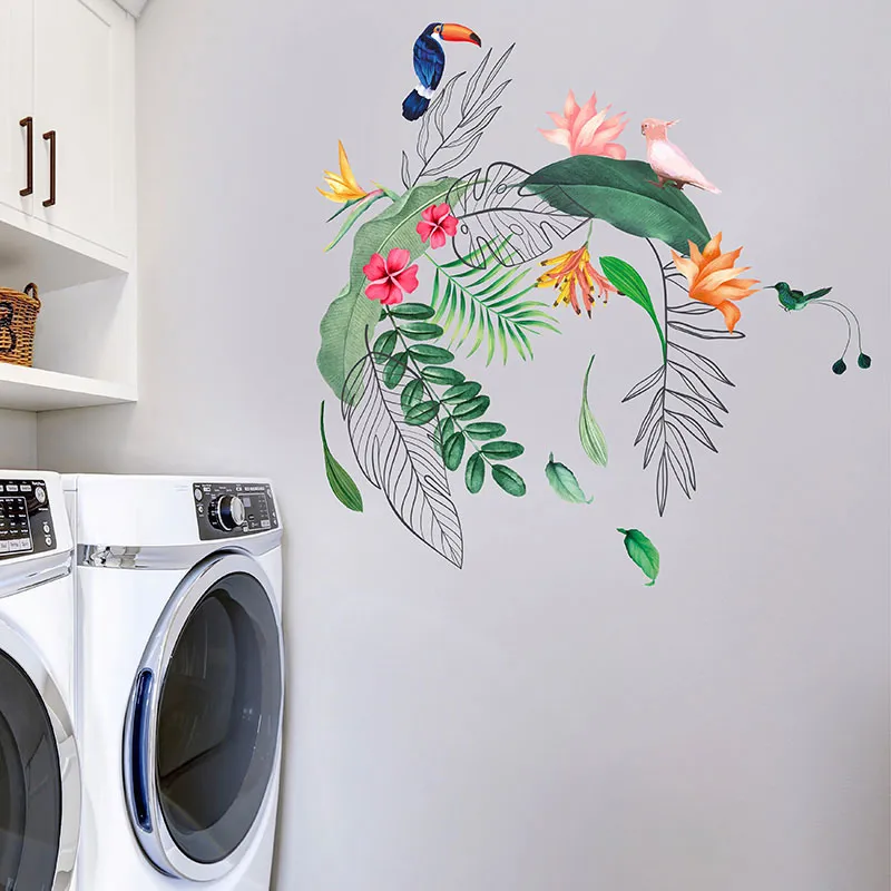 Stickers - Feuilles, fleurs et oiseaux tropicaux-0