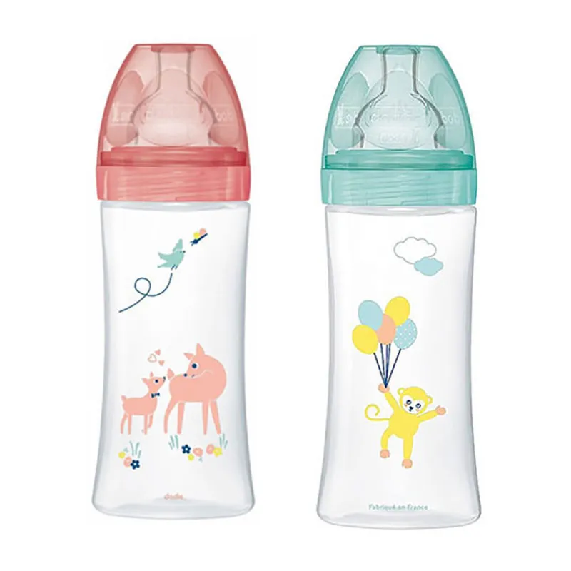 Coffret 2 Bibs anti-coliq. Tétines plates 330ml déb.3 Air/Jardin - 6m+-0