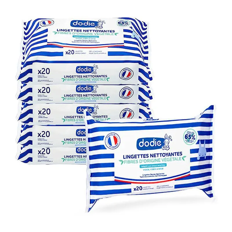 6 Paquets de Lingettes nettoyantes 3en1 dermo-apaisantes Pocket - 6x20-0