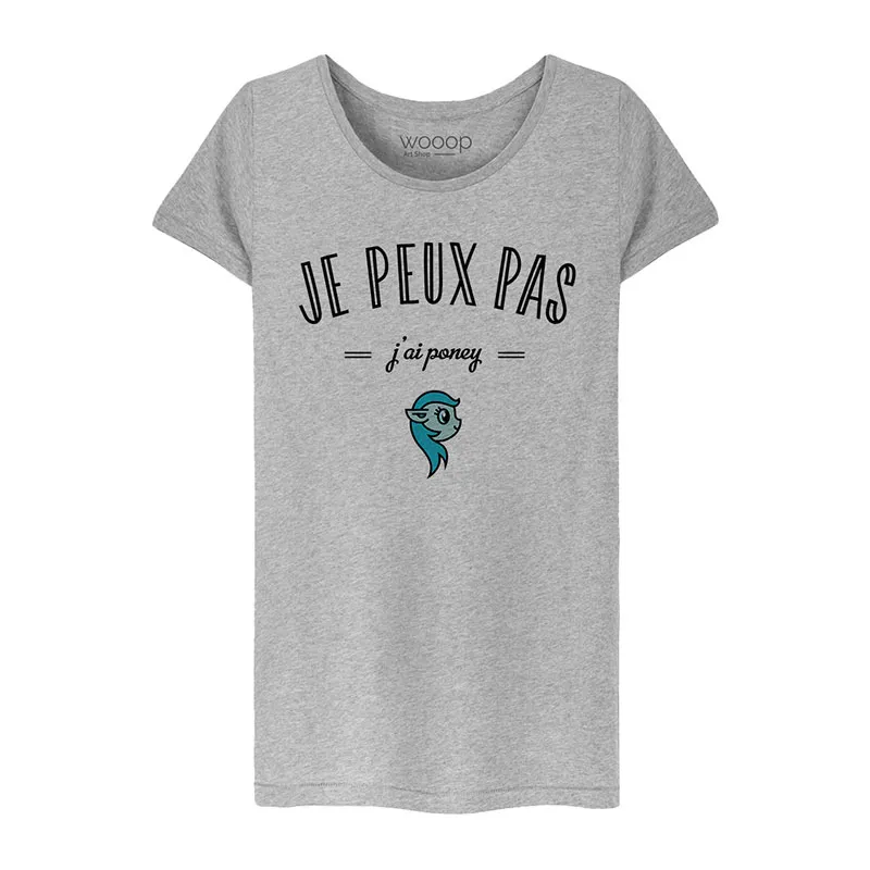 T-shirt Femme Je peux pas j'ai poney BIO - Gris chiné-0