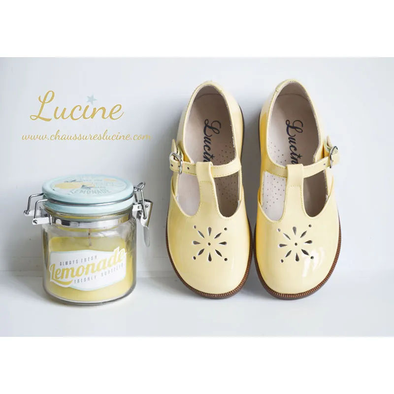 Chaussures Salomé RESISTANTES à boucle Alma - Cuir vernis Jaune pâle-1