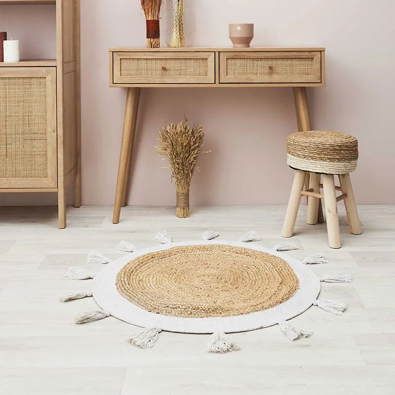 Tapis rond Jute à pompons - ø80cm-3