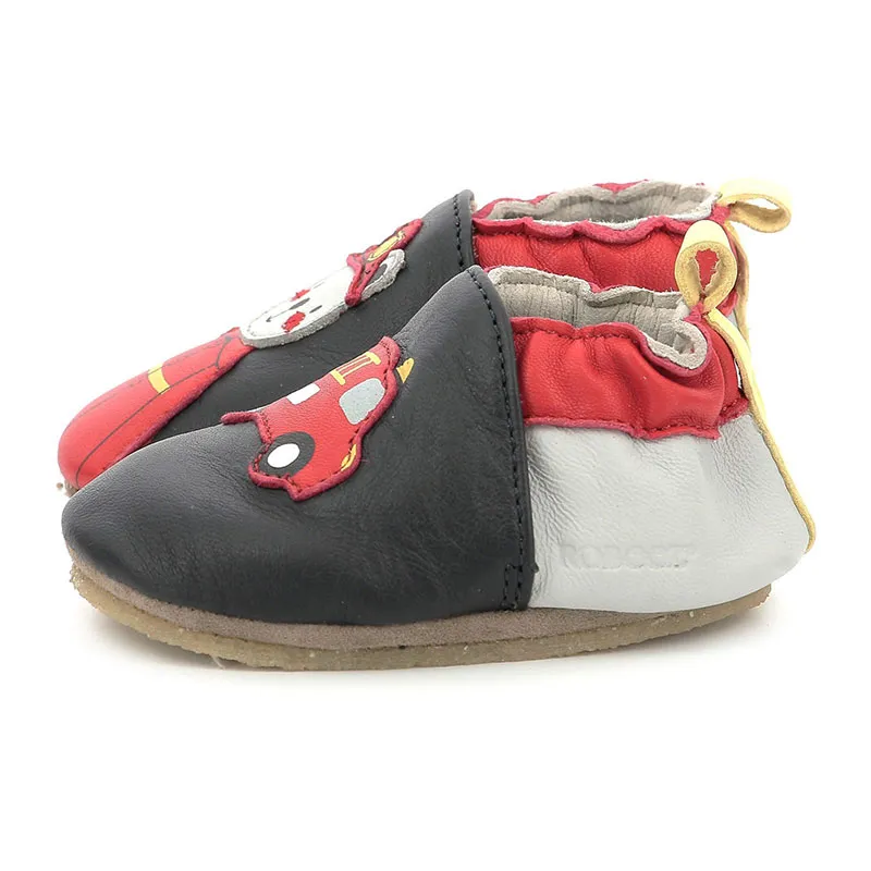 Chaussons cuir Semelle crêpe Pompier Nounours - Noir-2