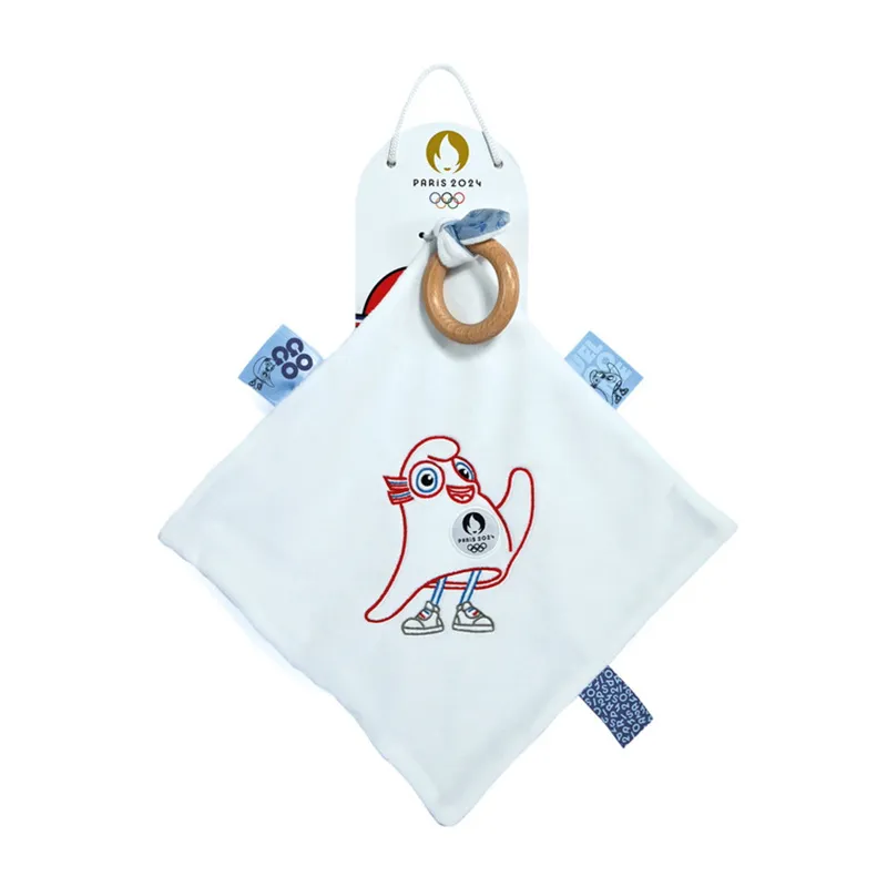 Doudou plat avec anneau bois Mascotte - 25cm-2