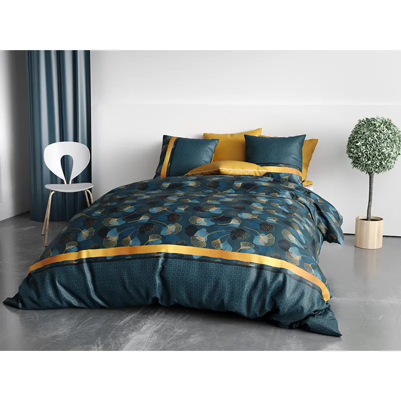 Parure 3pcs Coton Ginko Bleu-2