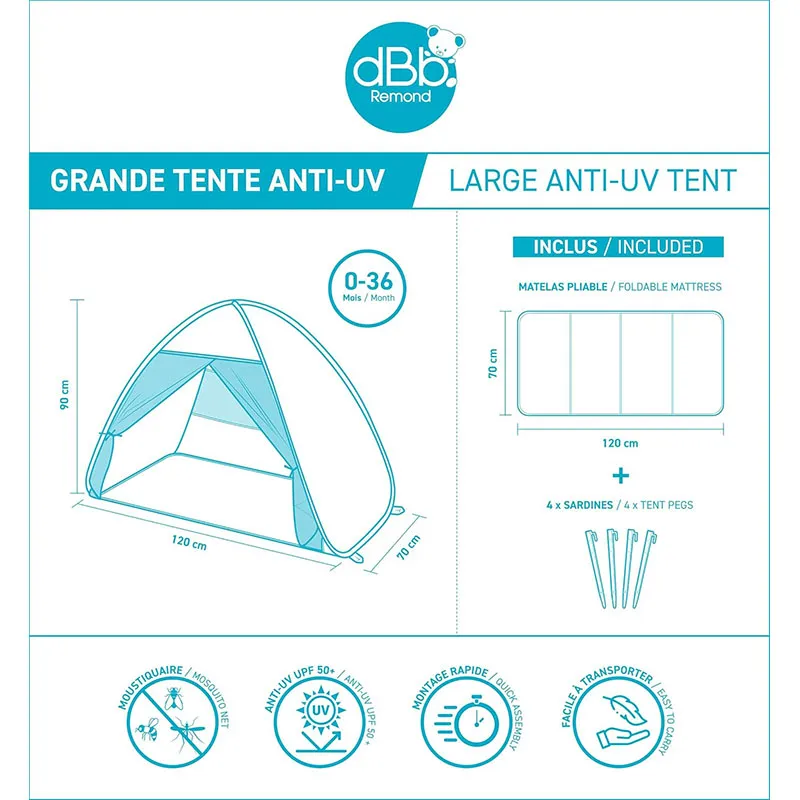 Grande tente Anti-UV Bleu/Jaune - 90x120cm-7