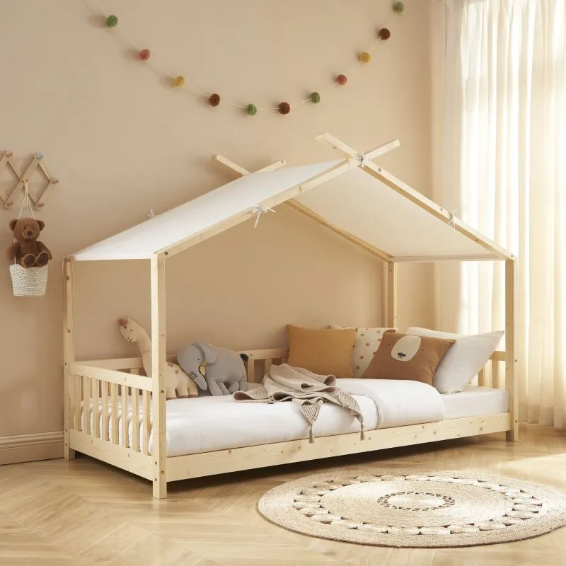 Lit tente Tiny pin massif + sommier 90x190cm - Plusieurs options dispos.-0