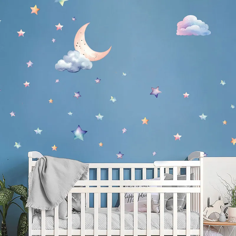 Stickers - Etoiles, lune & nuages aquarelles-0