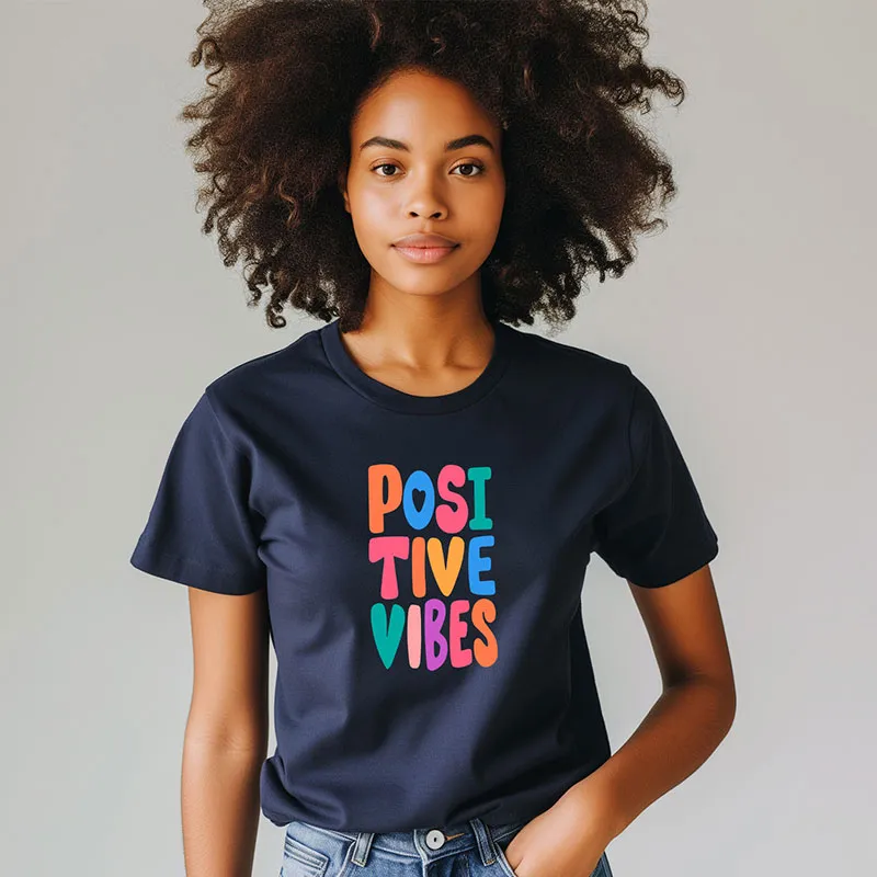 T-shirt Femme Positive vibes BIO - Navy-0