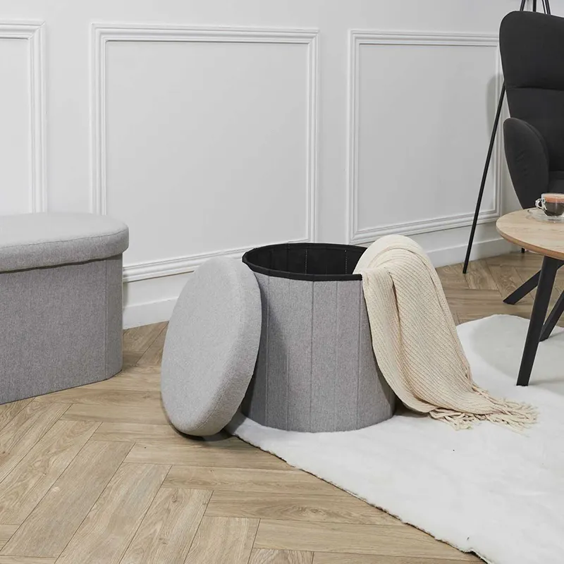 Pouf coffre pliable Gris - 76x38x38cm-1