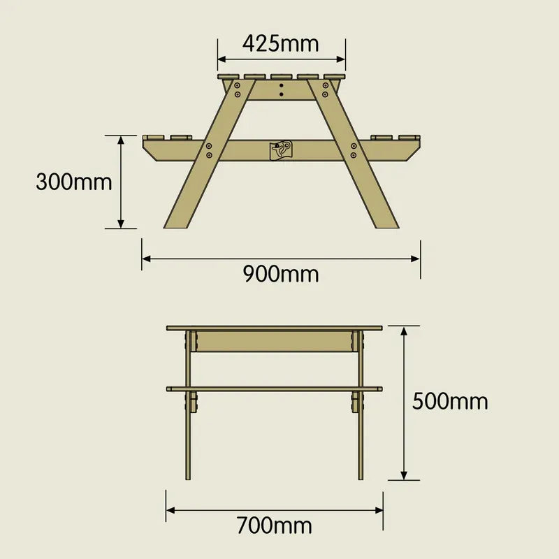 Table de pique-nique Forestiere bois - 90x70x50cm-4