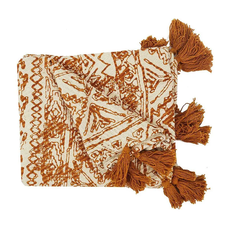 Plaid Coton imprimé Ocre - 120x150cm-0