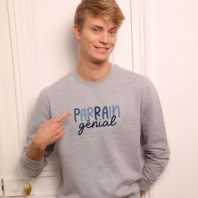 Sweat Homme Parrain génial - Gris Chiné-0