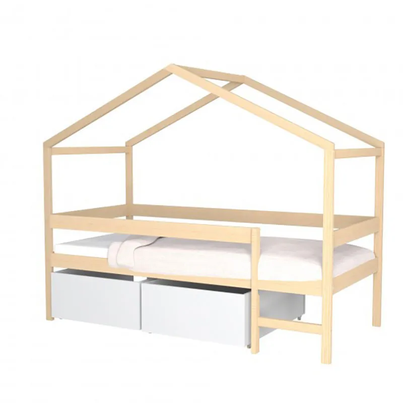 Lit cabane + Sommier + 2 tiroirs Mika Naturel-2