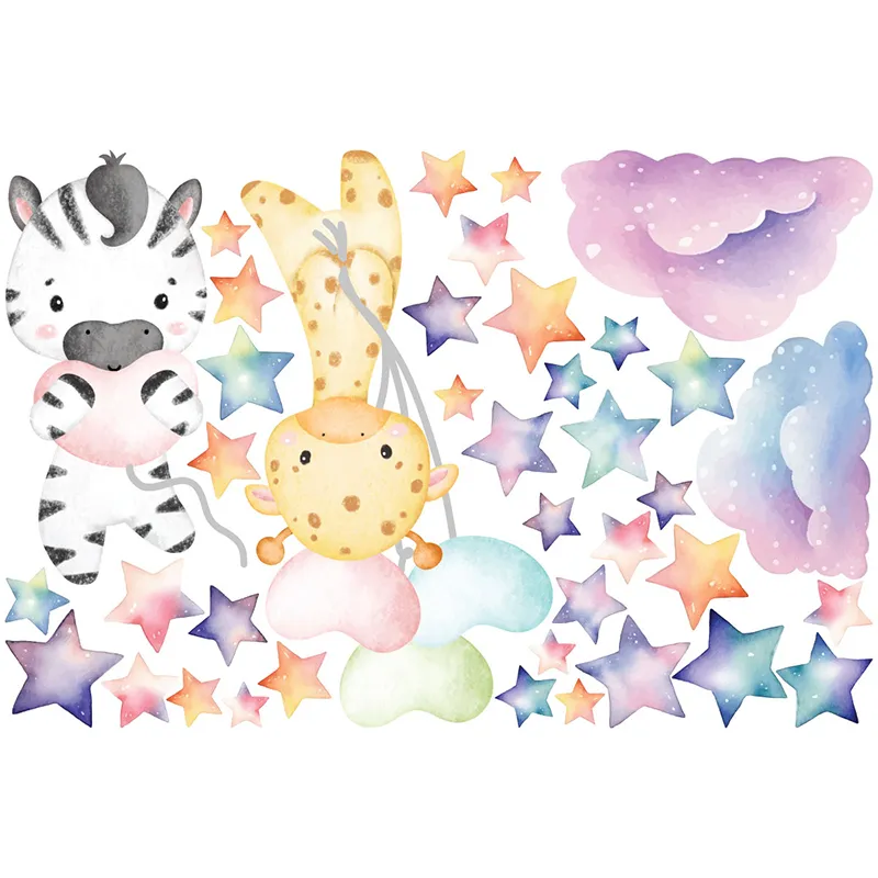 Stickers - Animaux aquarelles girafe & zèbre-2