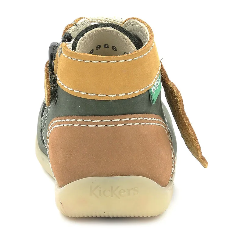 Botillons zip/lacets Bonzip - Kaki/Jaune-3