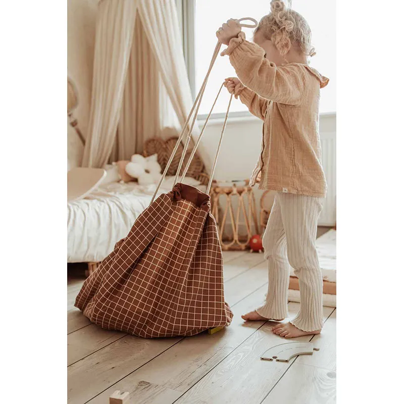 Sac à jouets 2en1 Grilles Marron - ø140cm-4