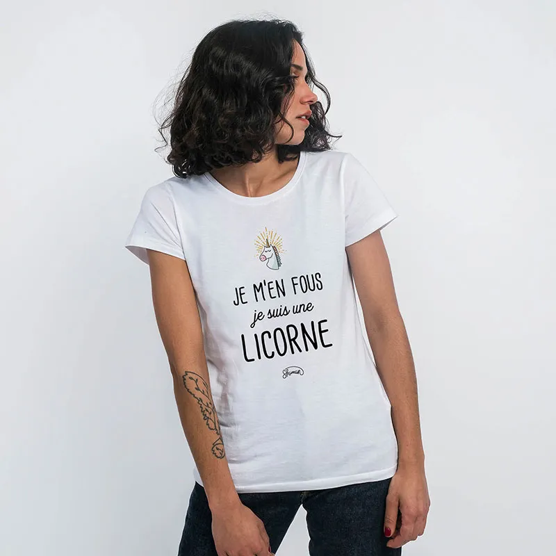 T-shirt Femme Je m en fous je suis une licorne BIO - Blanc-0