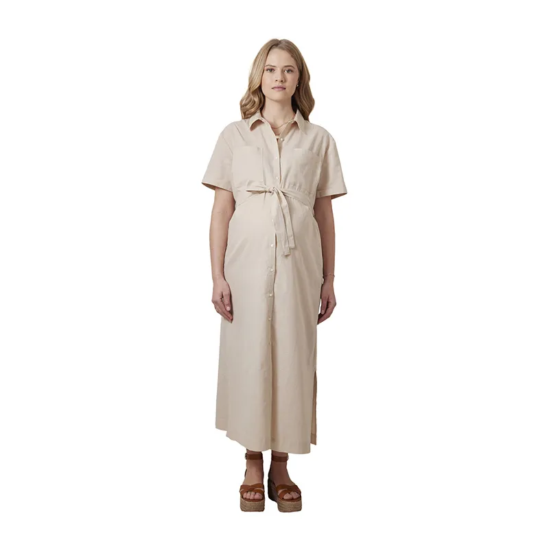 Robe longue de grossesse - Beige-5