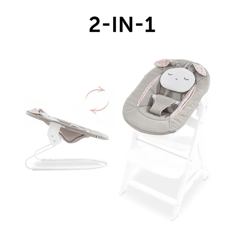 Chaise-haute Alpha+ avec tablette Blanc + Transat Alpha Bouncer 2en1 Lapin Beige - 0m+-15