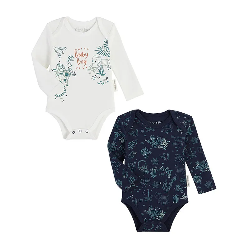 2 Bodies ML Baby Boy Petit Béguin - Blanc/Marine-0