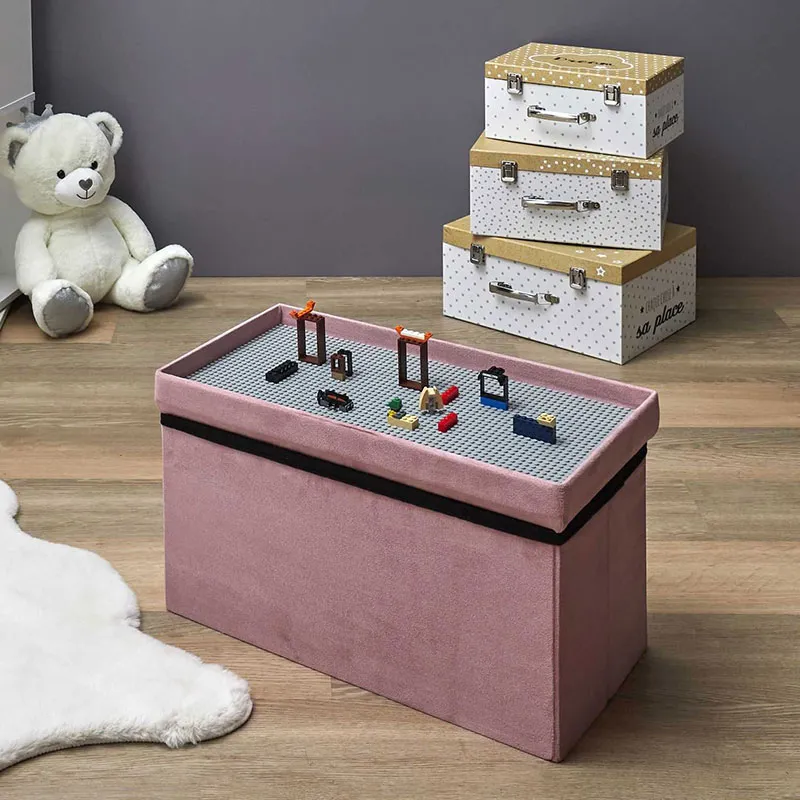 Coffre banc pliable Comp. Brique Rose - 52x27x30cm-0