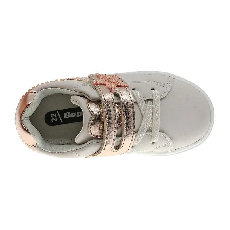 Baskets à lacets/scratch Bébé Fille Étoiles - Beige-2