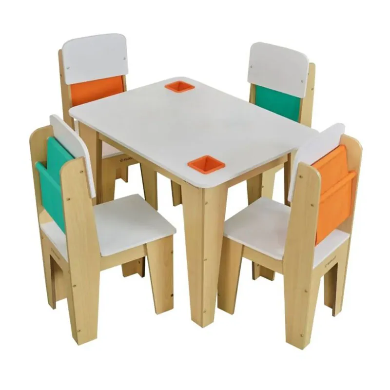 Set Table + 4 Chaises Bois Gris cendré - 4+-1