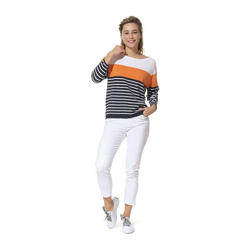 Pull Femme Orchidée - Marine/Blanc/Mandarine-2