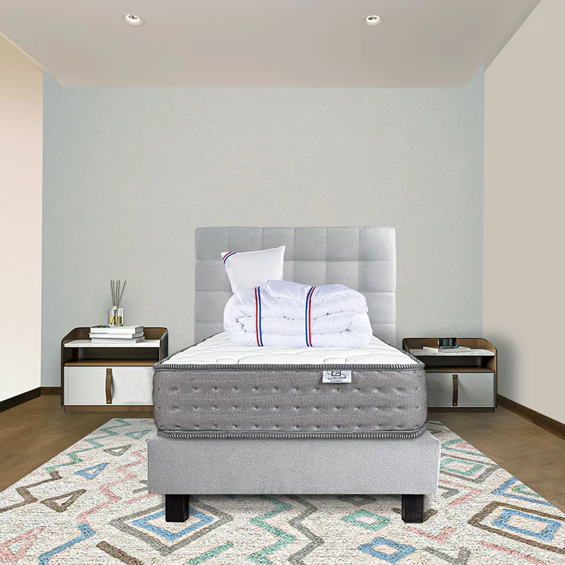 Matelas Zen 20cm mém. de forme ferme + Sommier Gris 20cm + 1 Oreiller + Couette + Tête de lit Enfant-0