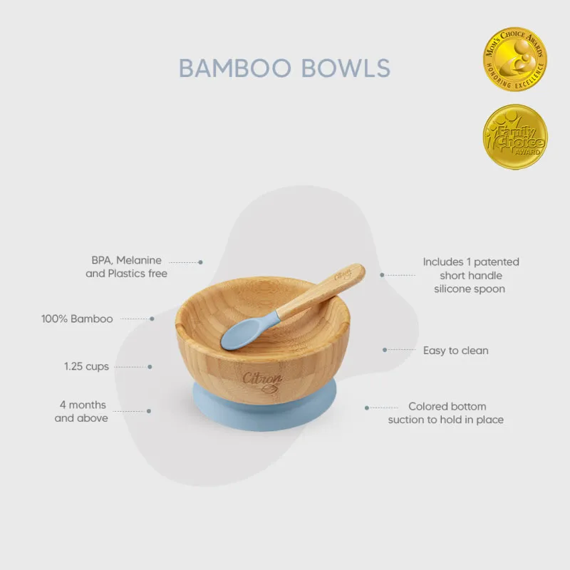 Bol et cuillère en bambou - Bleu-5
