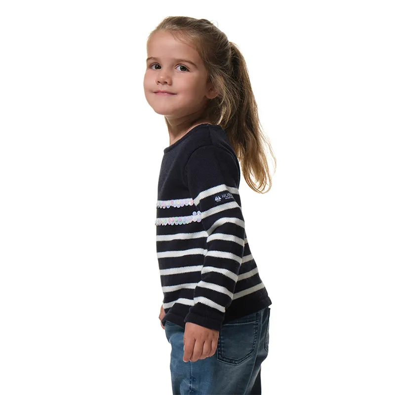 Pull Col rond à sequins Fille - Marine/Ecru-2