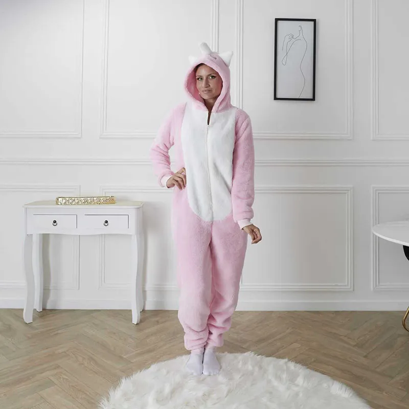 Pyjama Animaux Adulte Licorne Rose/Blanc - TU-0