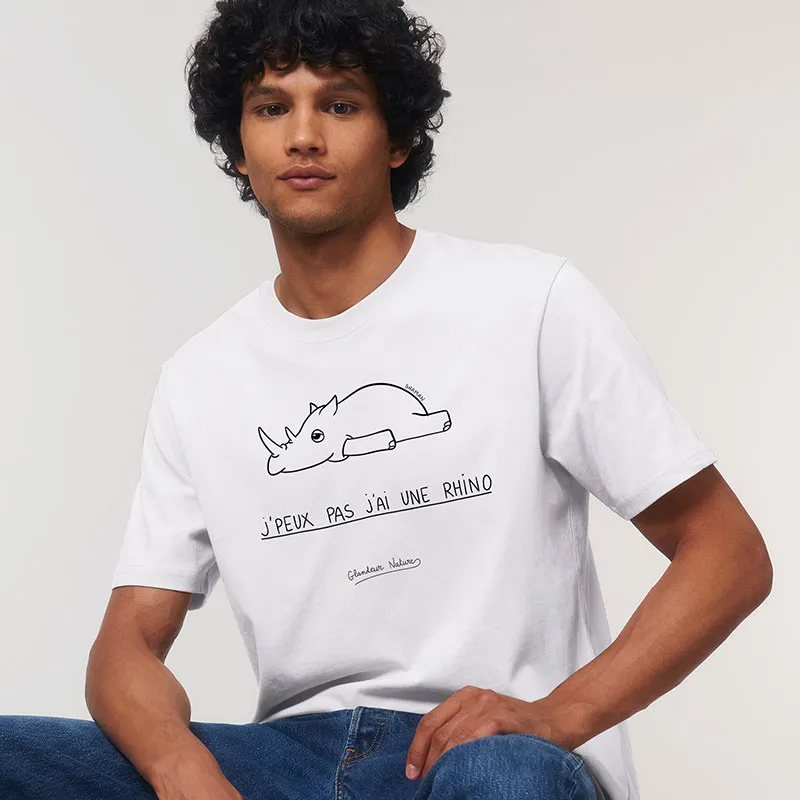 T-shirt Homme Je peux pas j'ai une rhino - Blanc-0
