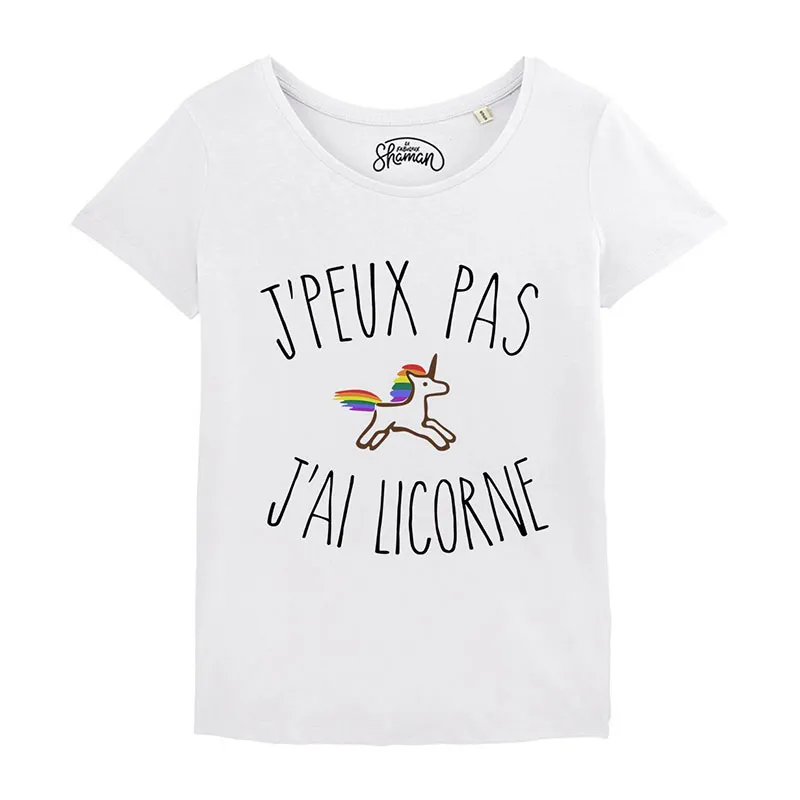 T-shirt Femme J'peux pas j'ai licorne BIO - Blanc-0