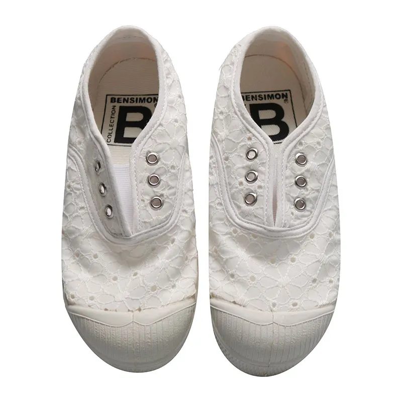 Tennis sans lacets Enfant Elly Broderies anglaises - Écru - BENSIMON --0