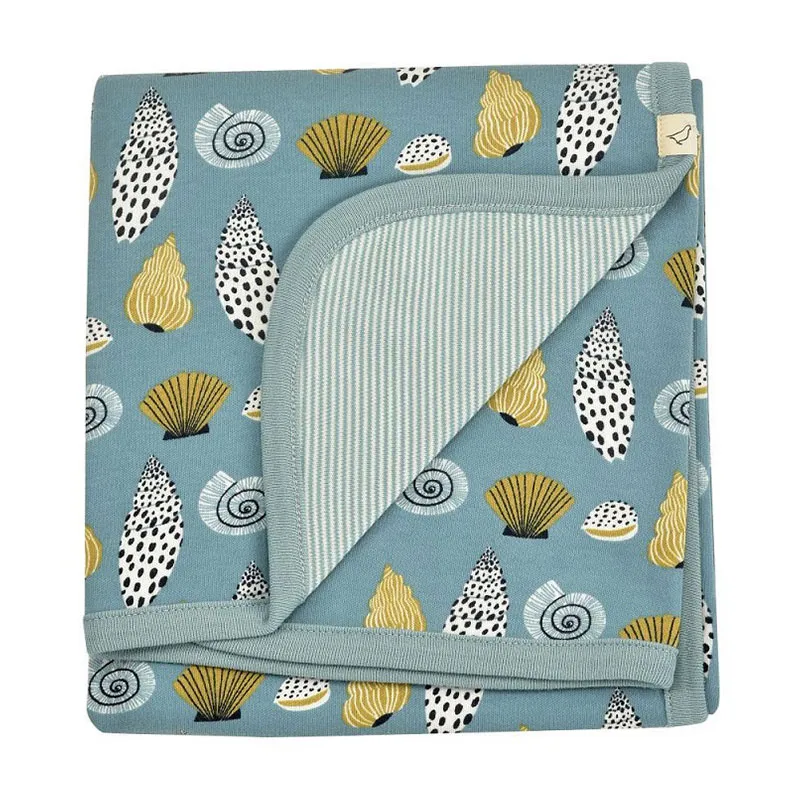 Couverture bébé en coton BIO Coquillages Bleu 72 x 72 cm - Pigeon-0