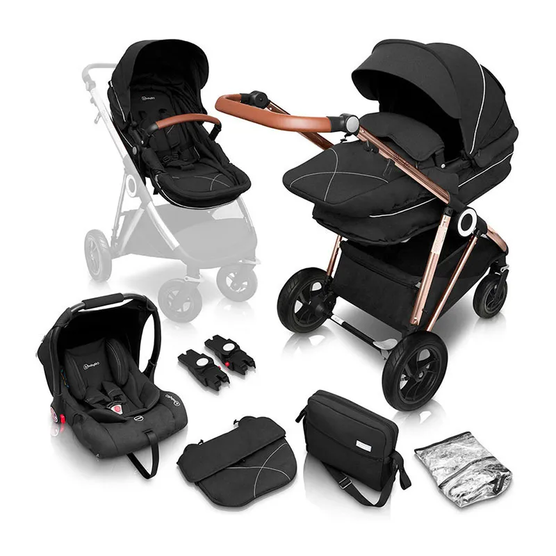 Trio Poussette transformable + Coque Gr.0+ Halime Air Anthracite/Gold - 0m+-0