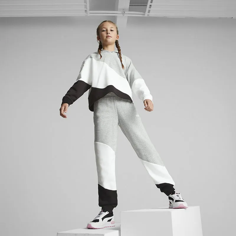 Jogging Fille Power Colorblock Puma - Gris/Blanc/Noir-2